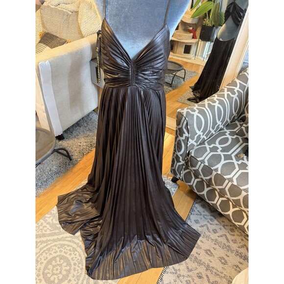 ALC Aries Satin Pleated Dress in Chocolate.Size 14. Retail- $795 - Picture 2 of 16